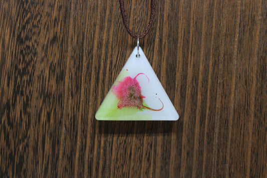 Hand-Poured Resin and Alcohol Ink Chunky Necklace - Triangle - Green/Pink