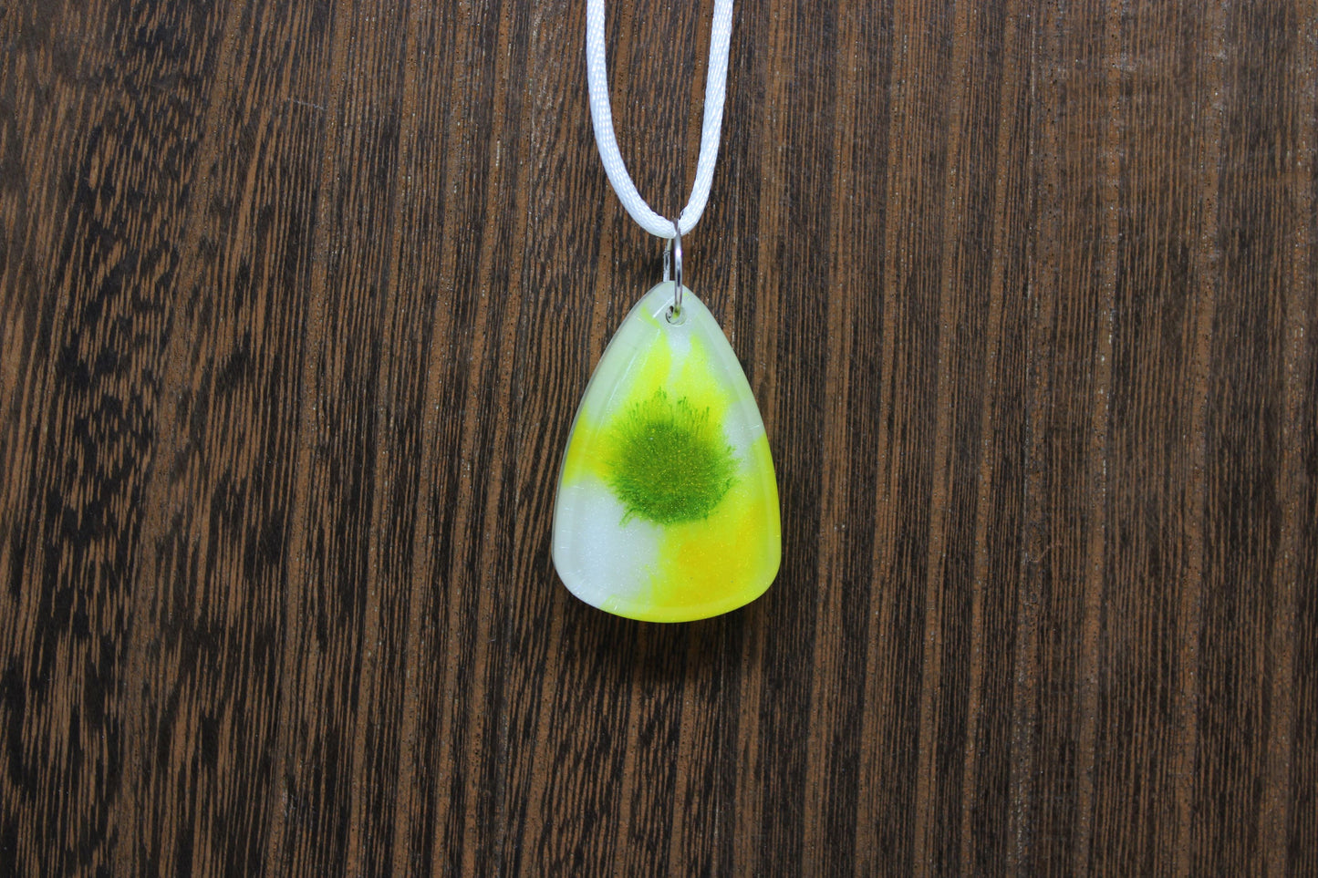 Hand-Poured Resin and Alcohol Ink Chunky Necklace - Droplet - Yellow/Green