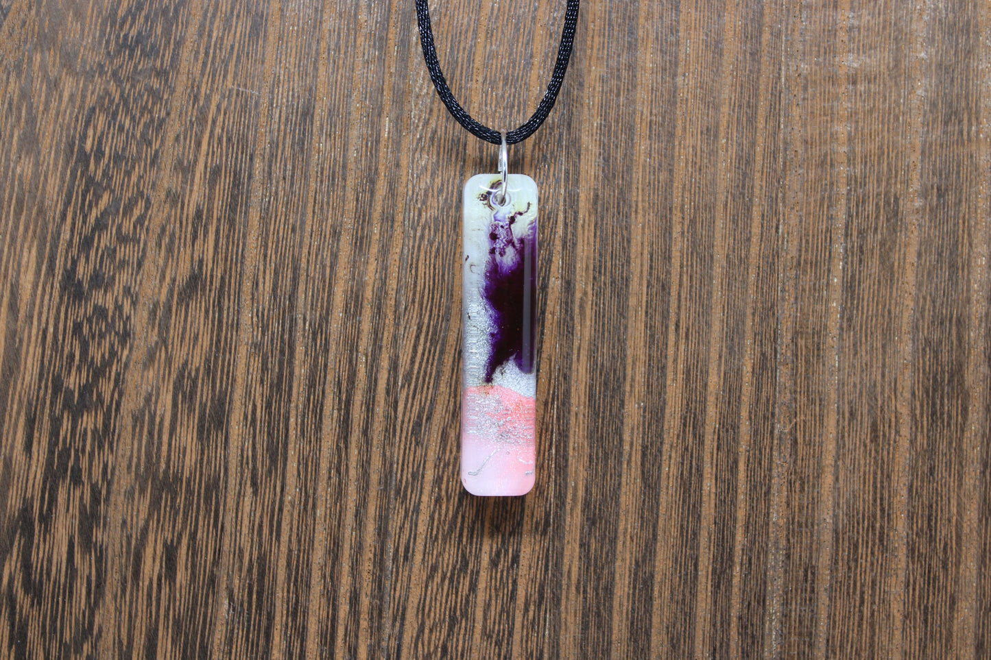 Hand-Poured Resin and Alcohol Ink Chunky Necklace - Rectangle - Pink/Purple