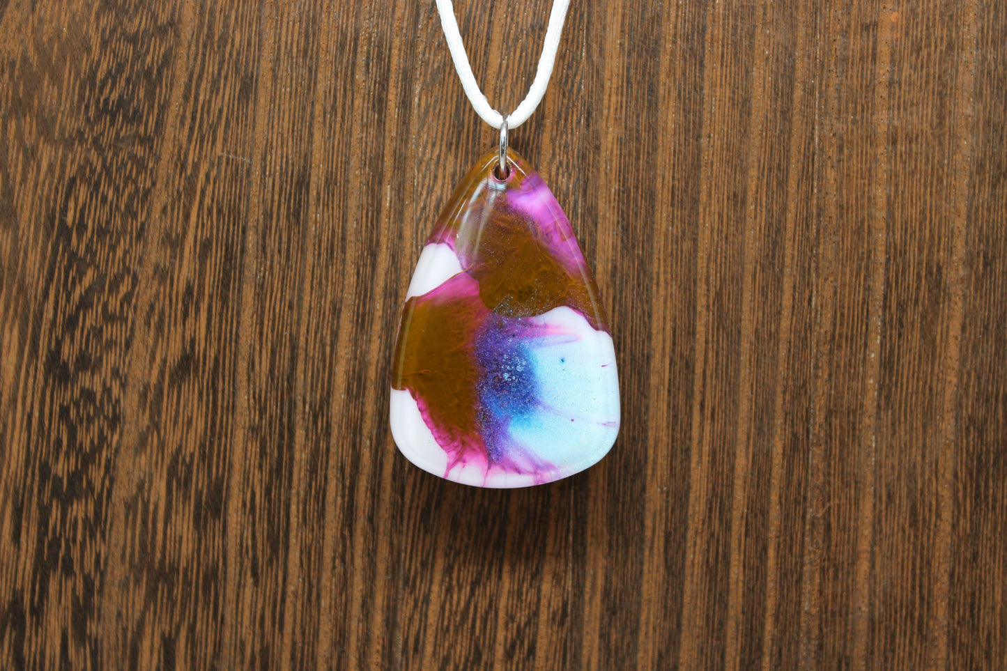 Hand-Poured Resin and Alcohol Ink Chunky Necklace - Droplet - Purple/Blue