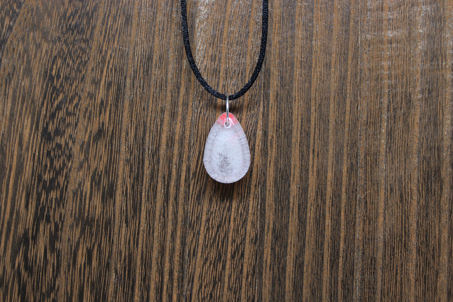 Hand-Poured Resin and Alcohol Ink Chunky Necklace - Droplet - Pink/Silver