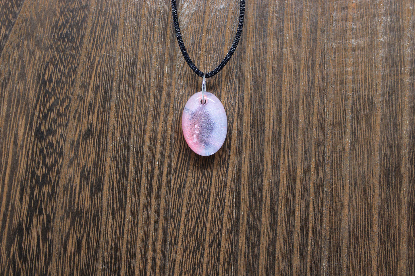 Hand-Poured Resin and Alcohol Ink Chunky Necklace - Oval - Pink/Purple