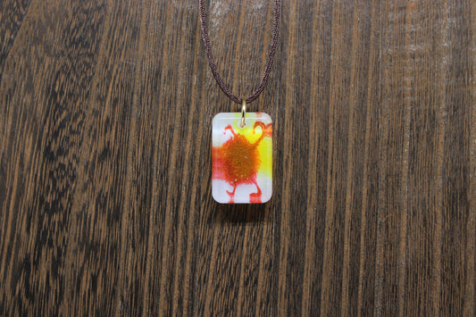 Hand-Poured Resin and Alcohol Ink Chunky Necklace - Rectangle - Red/Yellow
