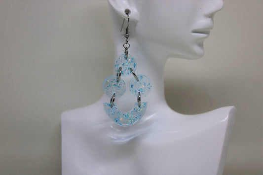 Hand-Poured Resin and Alcohol Ink Earrings - Light Blue/Clear