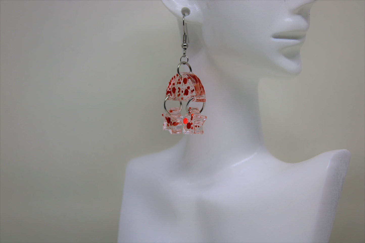 Hand-Poured Resin and Alcohol Ink Earrings - Red Stars/Clear