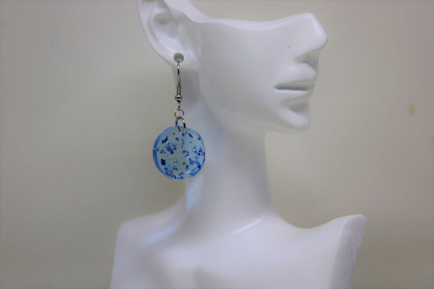 Hand-Poured Resin and Alcohol Ink Earrings - Round - Blue