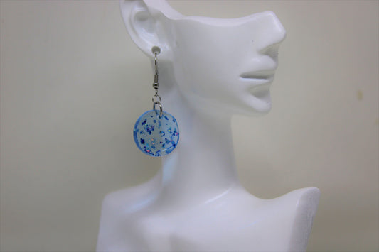 Hand-Poured Resin and Alcohol Ink Earrings - Round - Blue