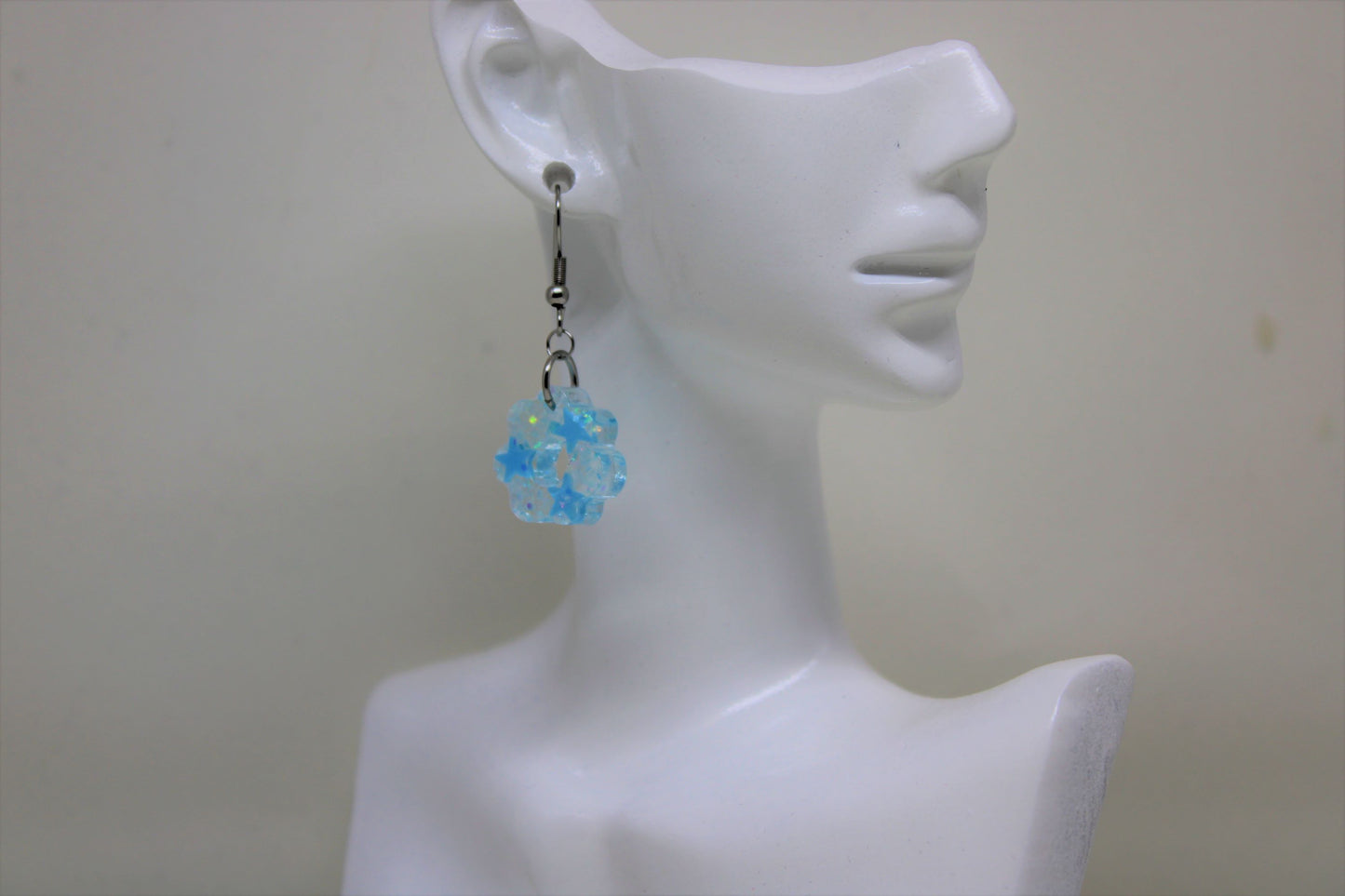 Hand-Poured Resin and Alcohol Ink Earrings - Blue Stars