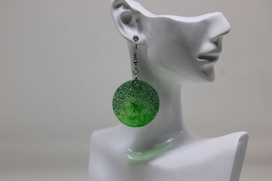 Hand-Poured Resin and Alcohol Ink Earrings - Round - Green