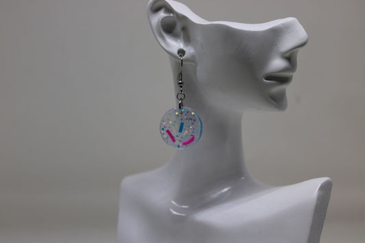 Hand-Poured Resin and Alcohol Ink Earrings - Round - Blue/Pink