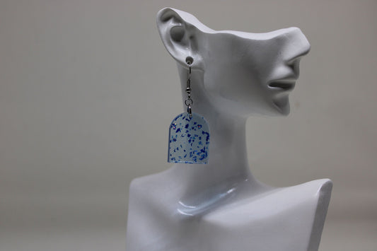 Hand-Poured Resin and Alcohol Ink Earrings - Arch - Blue Sparkle