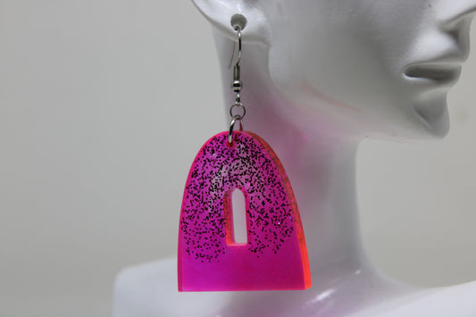 Hand-Poured Resin and Alcohol Ink Earrings - Arch - Pink/Black