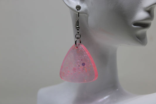 Hand-Poured Resin and Alcohol Ink Earrings - Triangle - Pink