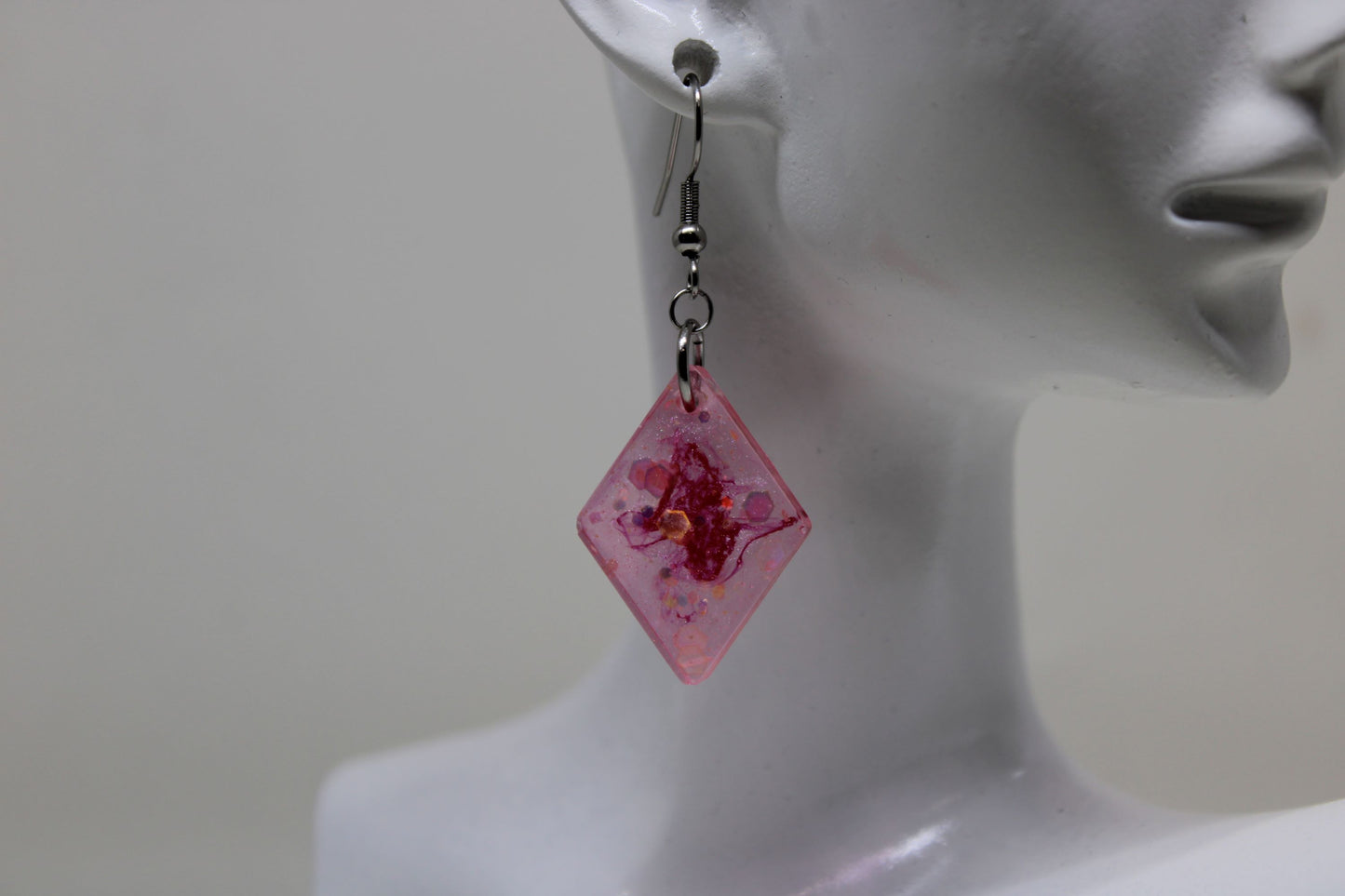 Hand-Poured Resin and Alcohol Ink Earrings - Diamond - Pink