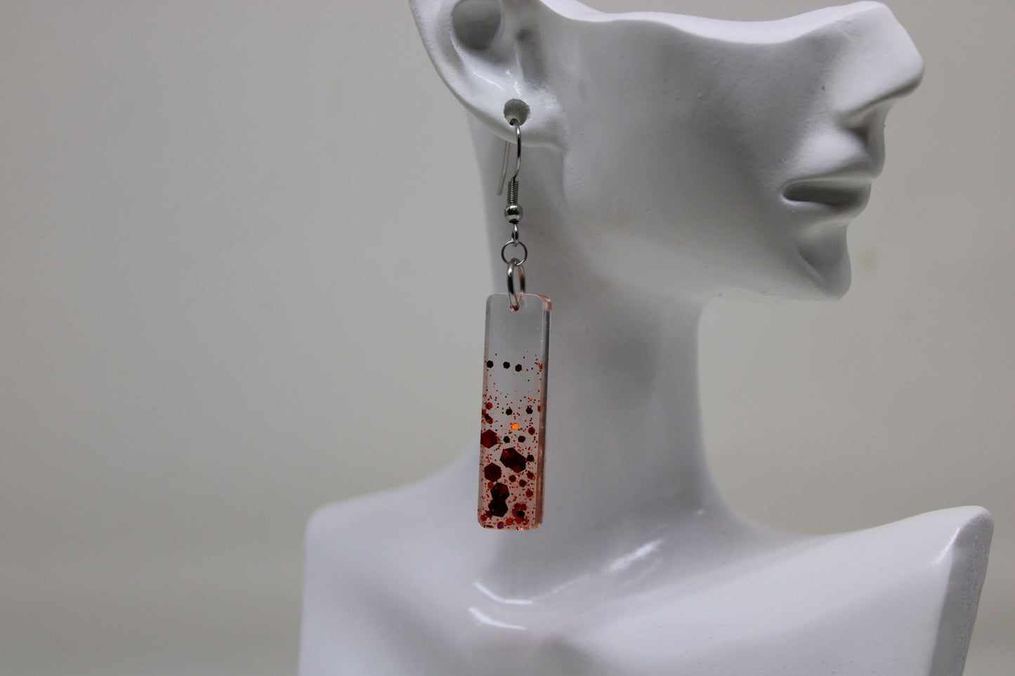 Hand-Poured Resin and Alcohol Ink Earrings - Rectangle - Red Sparkle