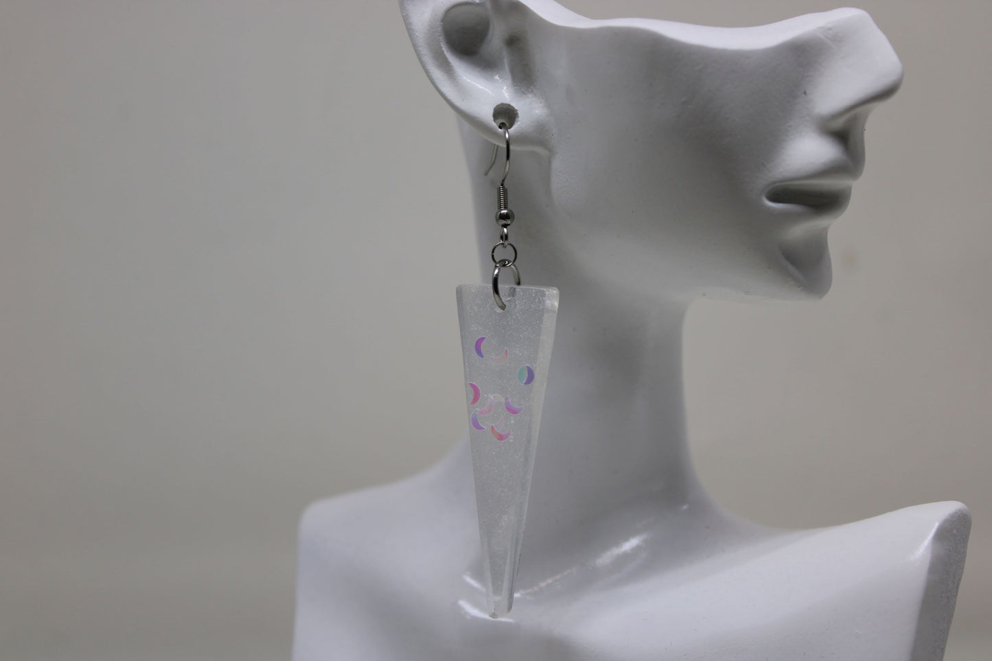 Hand-Poured Resin and Alcohol Ink Earrings - Triangle - Clear Moons