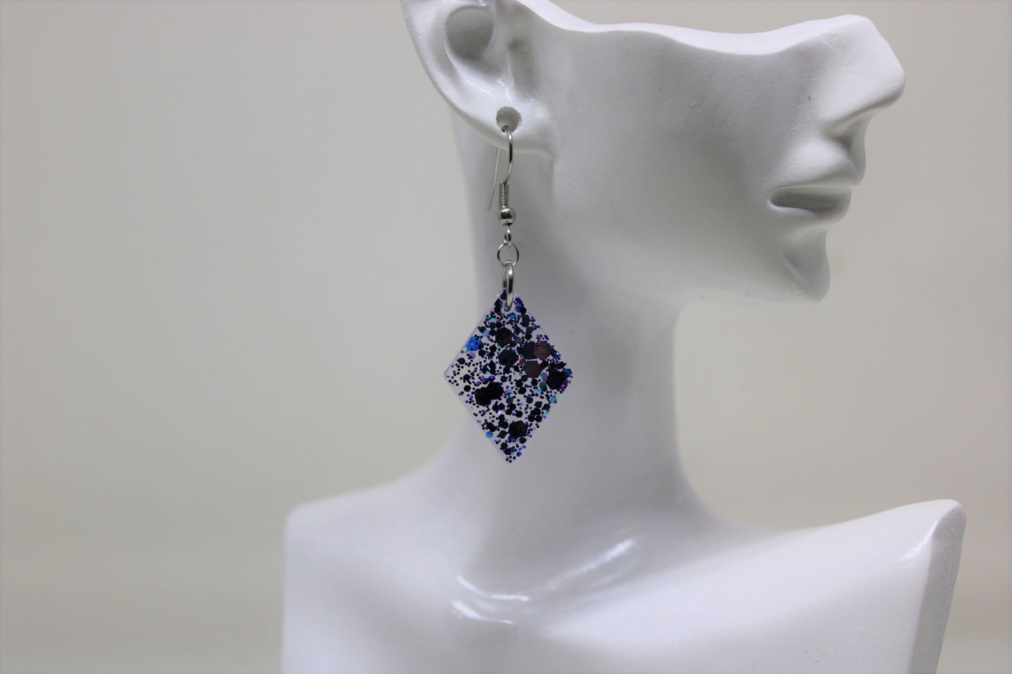 Hand-Poured Resin and Alcohol Ink Earrings - Diamond - Purple Sparkle