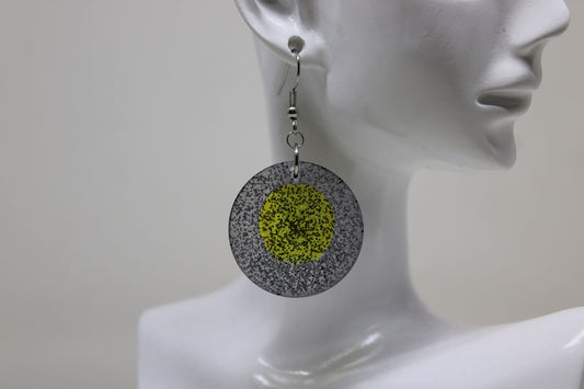 Hand-Poured Resin and Alcohol Ink Earrings - Round - Yellow/Silver