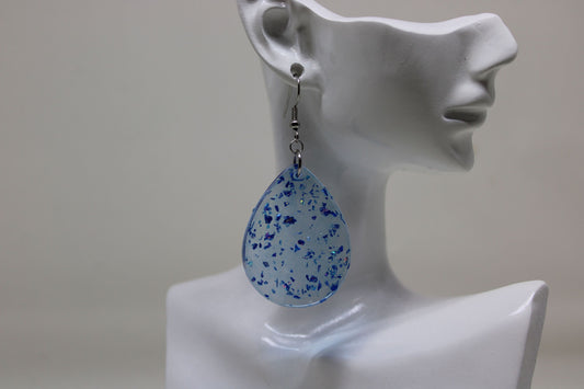 Hand-Poured Resin and Alcohol Ink Earrings - Droplet - Blue Sparkle