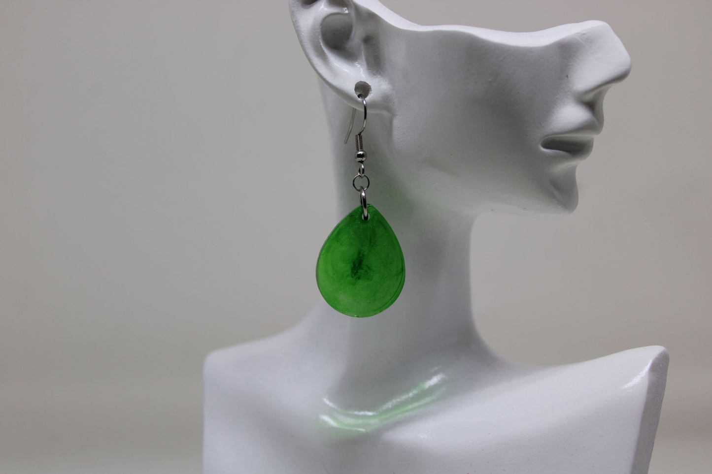 Hand-Poured Resin and Alcohol Ink Earrings - Droplet - Green