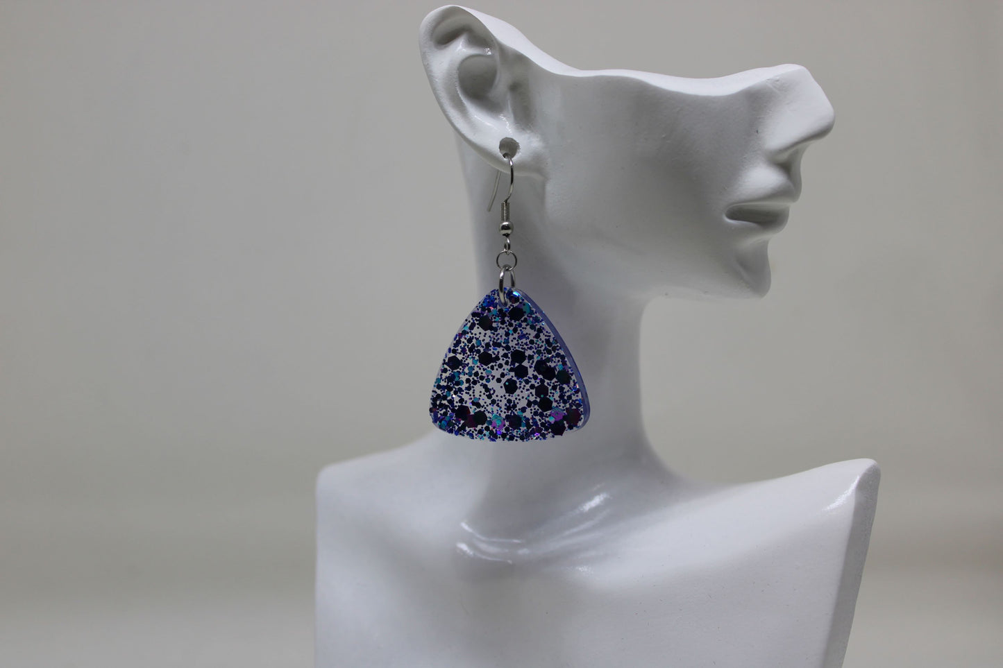 Hand-Poured Resin and Alcohol Ink Earrings - Triangle - Purple Sparkle