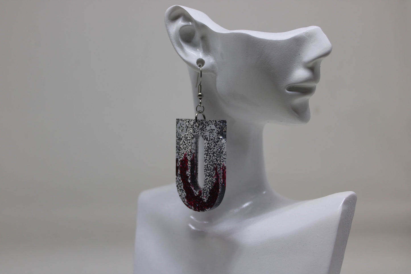 Hand-Poured Resin and Alcohol Ink Earrings - Black/Red