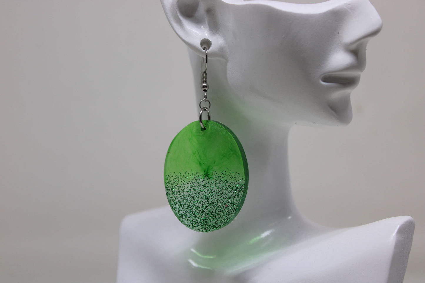 Hand-Poured Resin and Alcohol Ink Earrings - Oval - Green