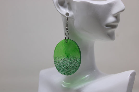 Hand-Poured Resin and Alcohol Ink Earrings - Oval - Green