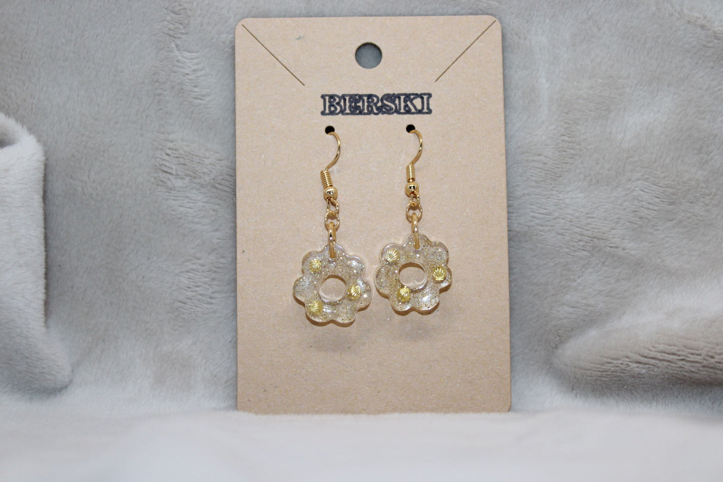 Hand-Poured Resin and Alcohol Ink Earrings - Gold Shells