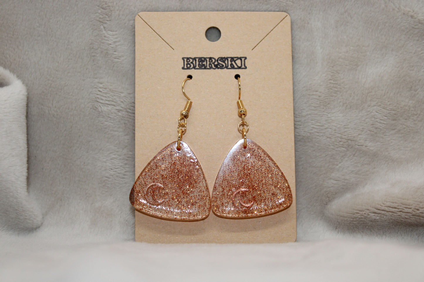 Hand-Poured Resin and Alcohol Ink Earrings - Triangle - Rose Gold