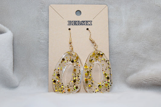 Hand-Poured Resin and Alcohol Ink Earrings - Gold Sparkle