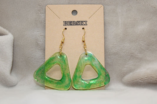 Hand-Poured Resin and Alcohol Ink Earrings - Triangle - Green