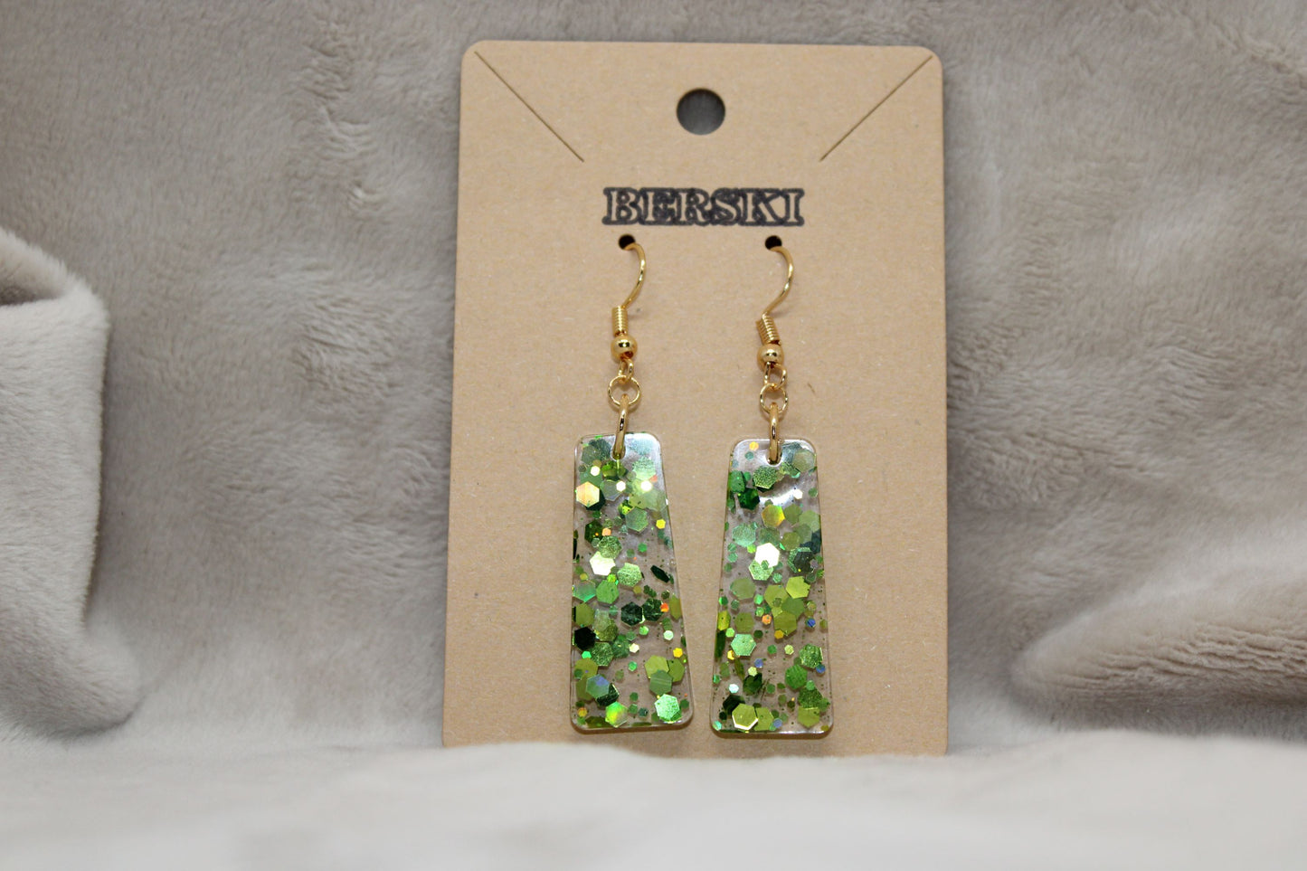 Hand-Poured Resin and Alcohol Ink Earrings - Green Sparkle