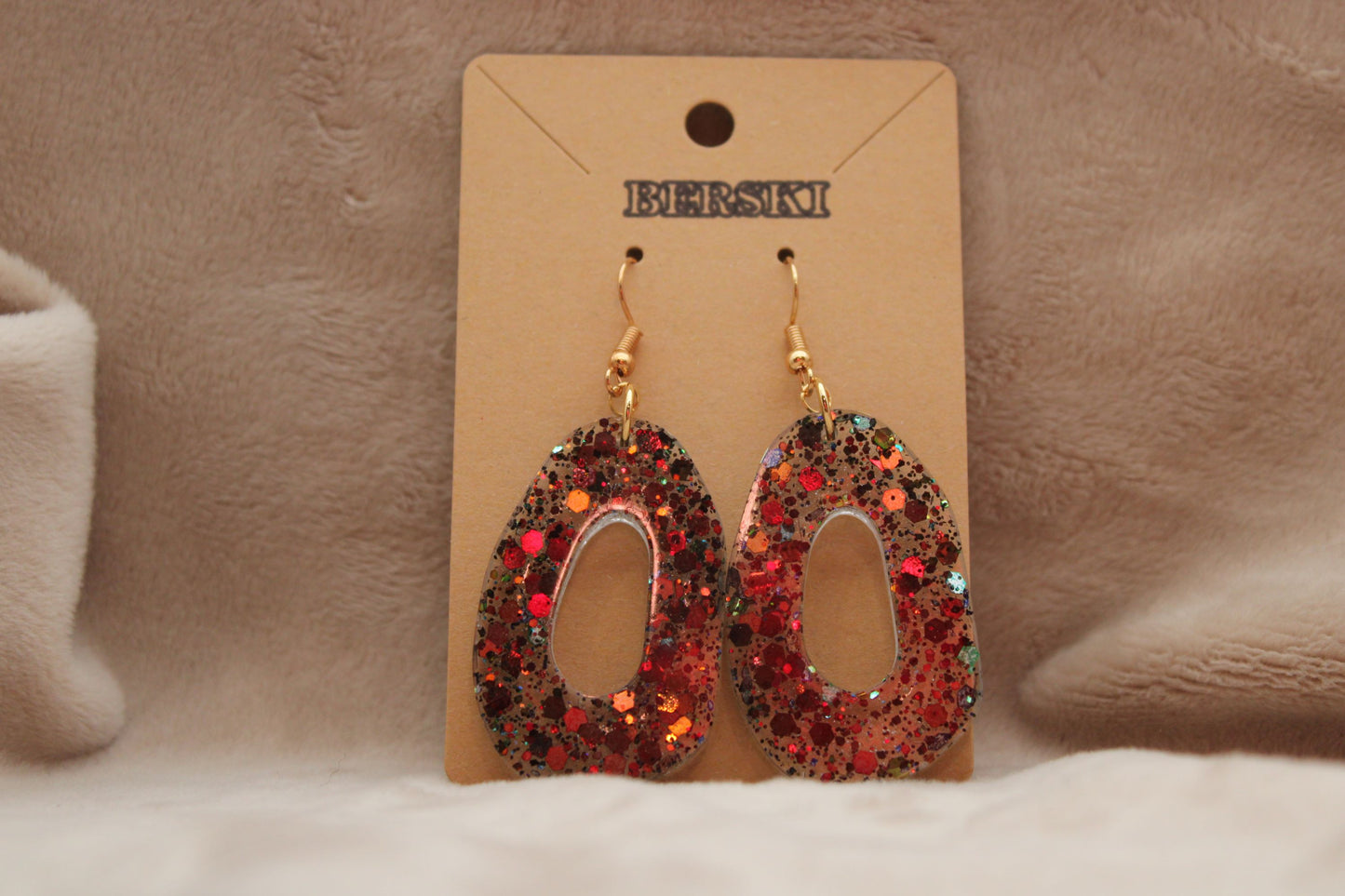 Hand-Poured Resin and Alcohol Ink Earrings - Blob - Brown Sparkle