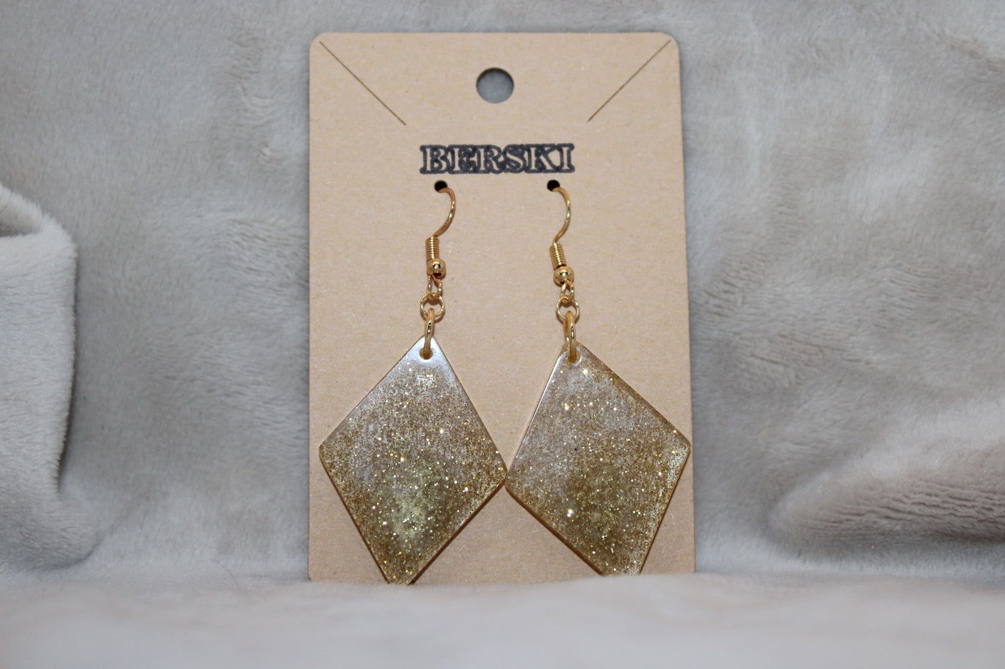 Hand-Poured Resin and Alcohol Ink Earrings - Diamond - Gold