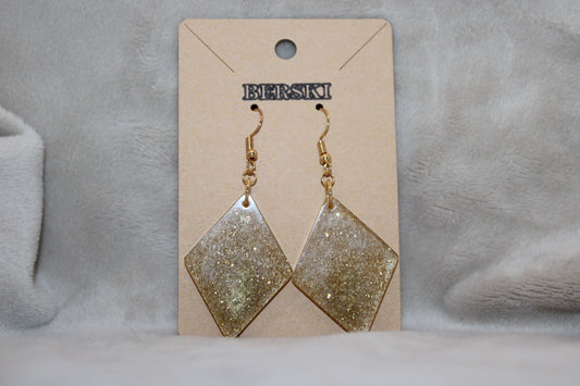 Hand-Poured Resin and Alcohol Ink Earrings - Diamond - Gold