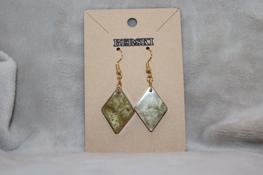 Hand-Poured Resin and Alcohol Ink Earrings - Diamond - Gold