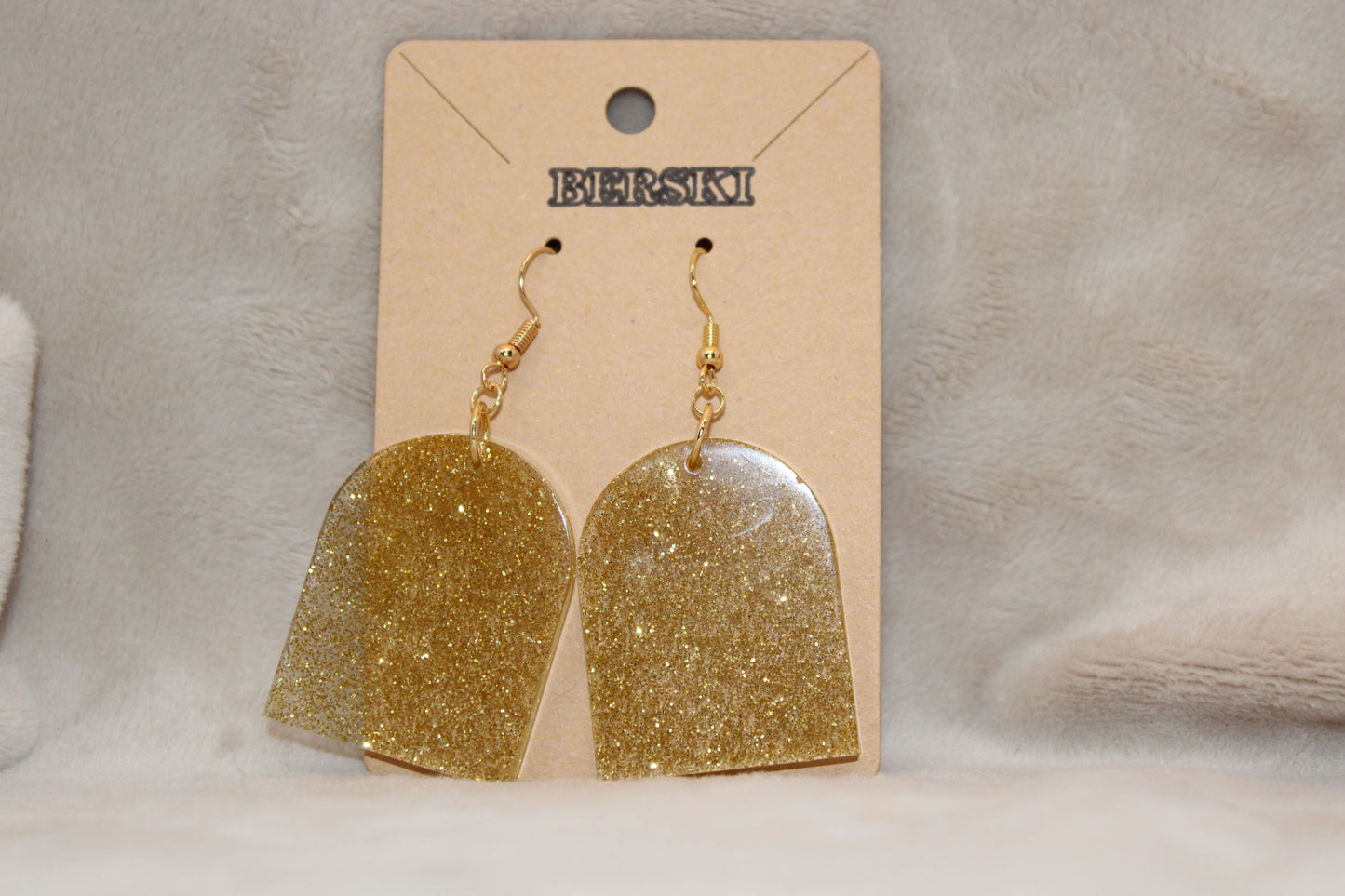 Hand-Poured Resin and Alcohol Ink Earrings - Arch - Gold