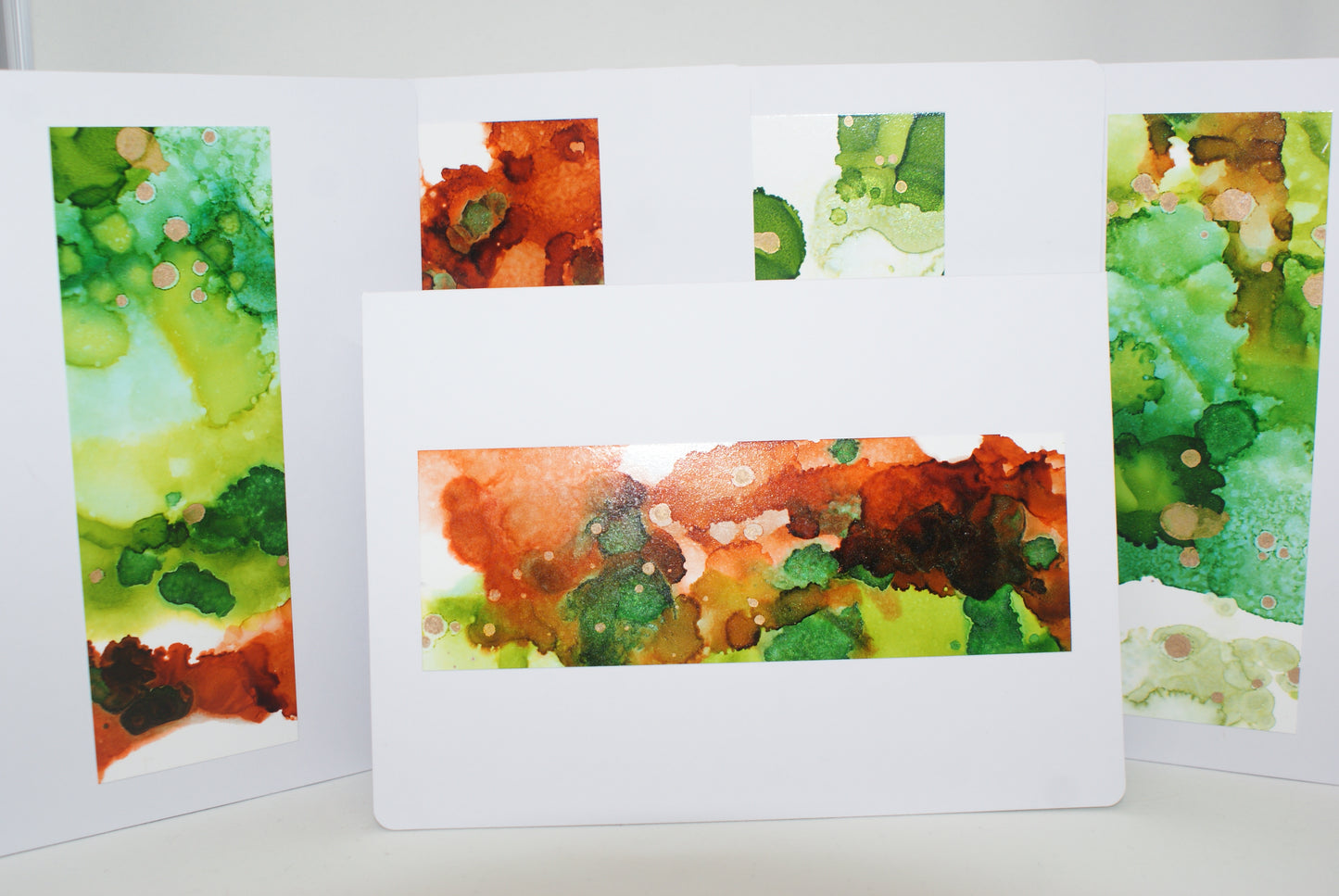 Handmade Alcohol Ink Notecards - Brown/Green/Gold (Set of 4)