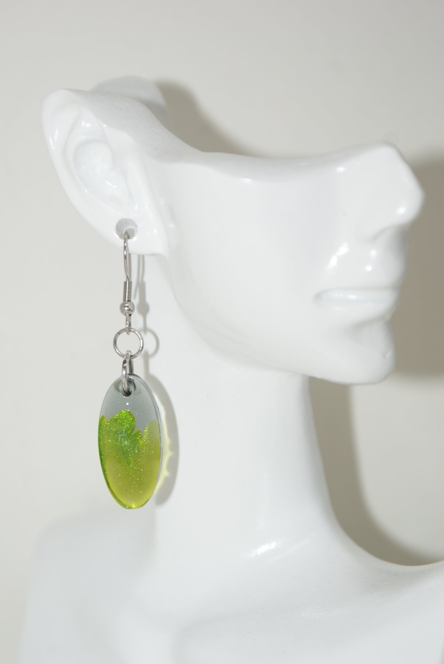 Hand-Poured Resin and Alcohol Ink Earrings - Oval - Green