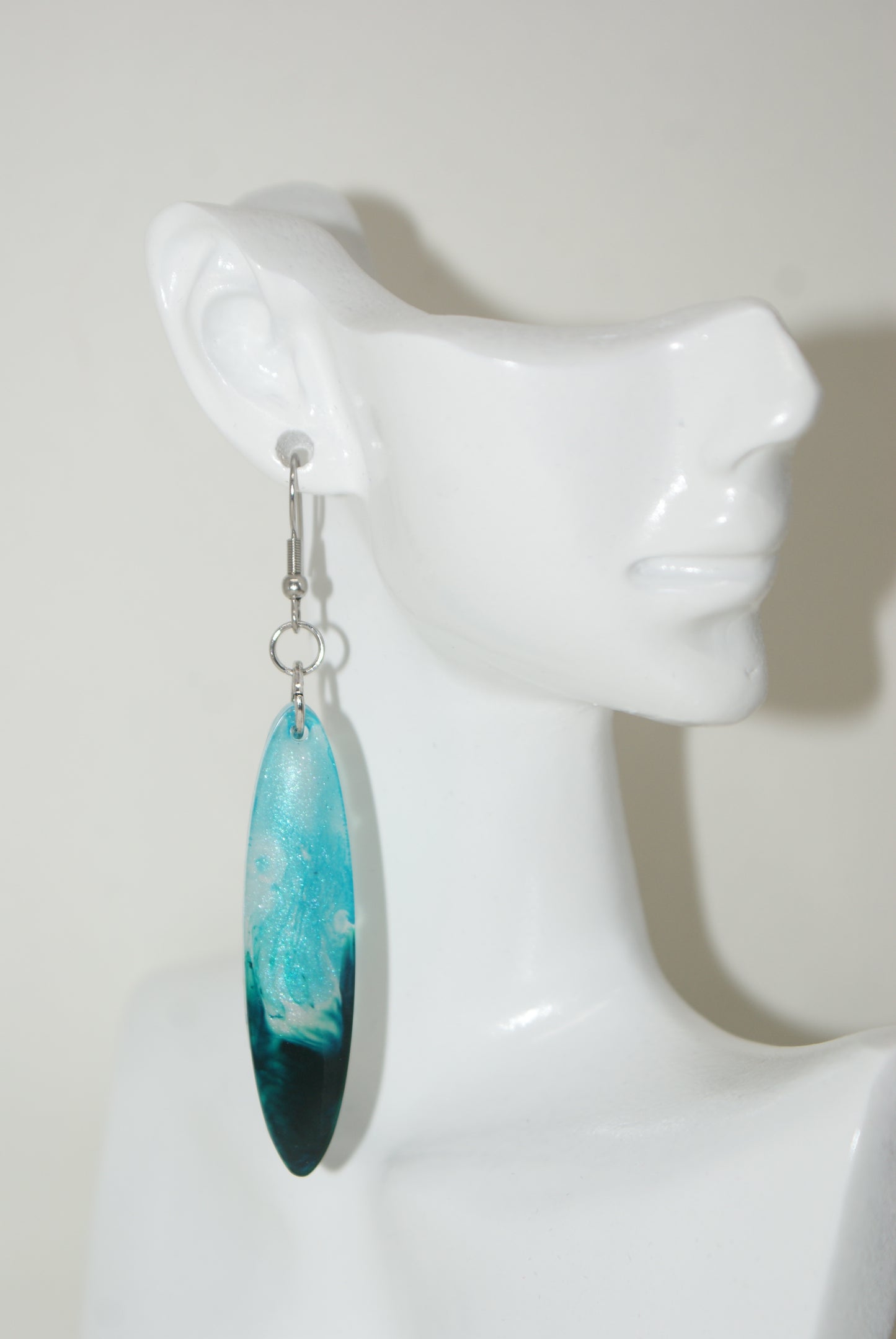 Hand-Poured Resin and Alcohol Ink Earrings - Oval - Blue