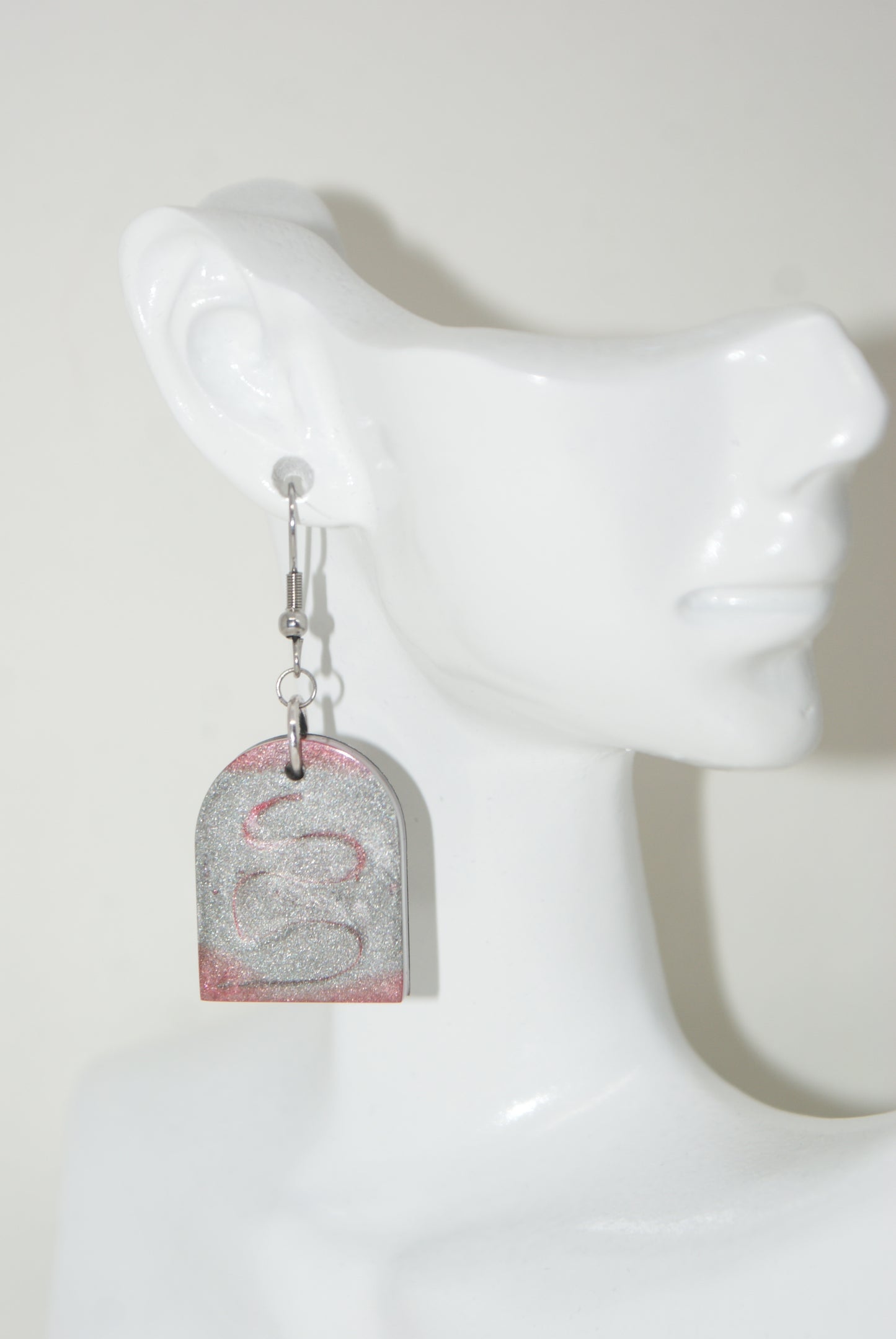 Hand-Poured Resin and Alcohol Ink Earrings - Arch - Red/Silver