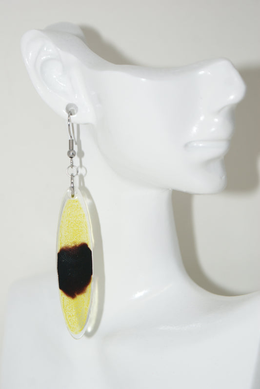 Hand-Poured Resin and Alcohol Ink Earrings - Oval - Yellow/Brown