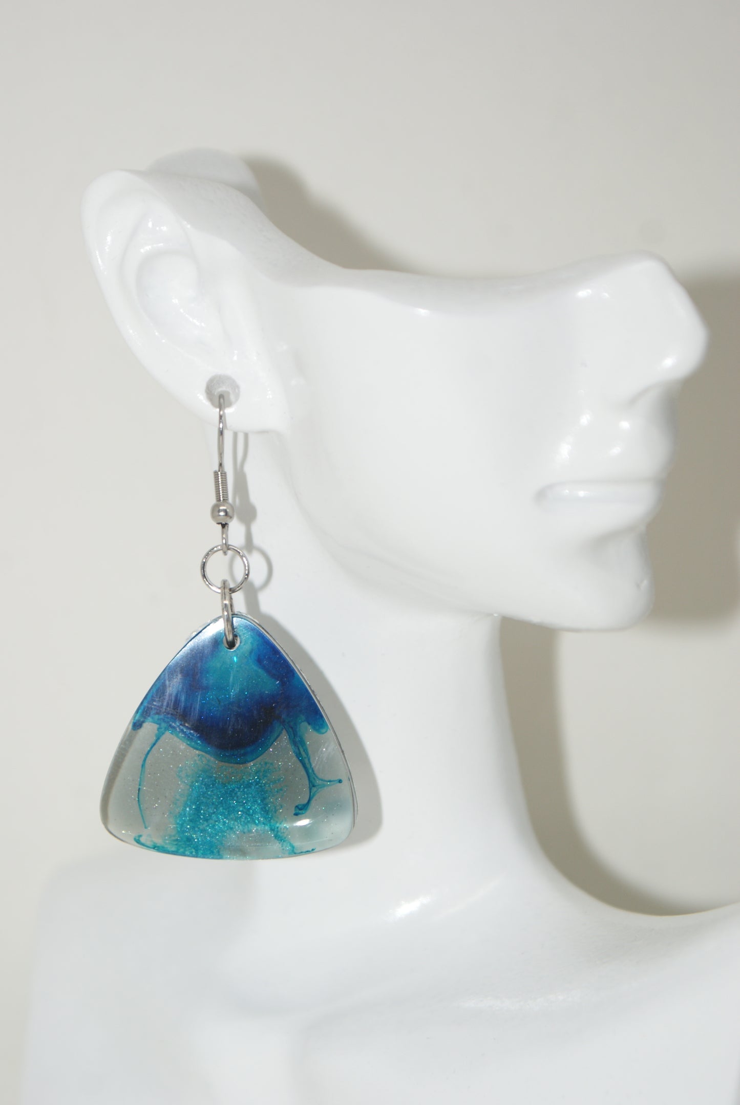 Hand-Poured Resin and Alcohol Ink Earrings - Triangle - Blue/Grey