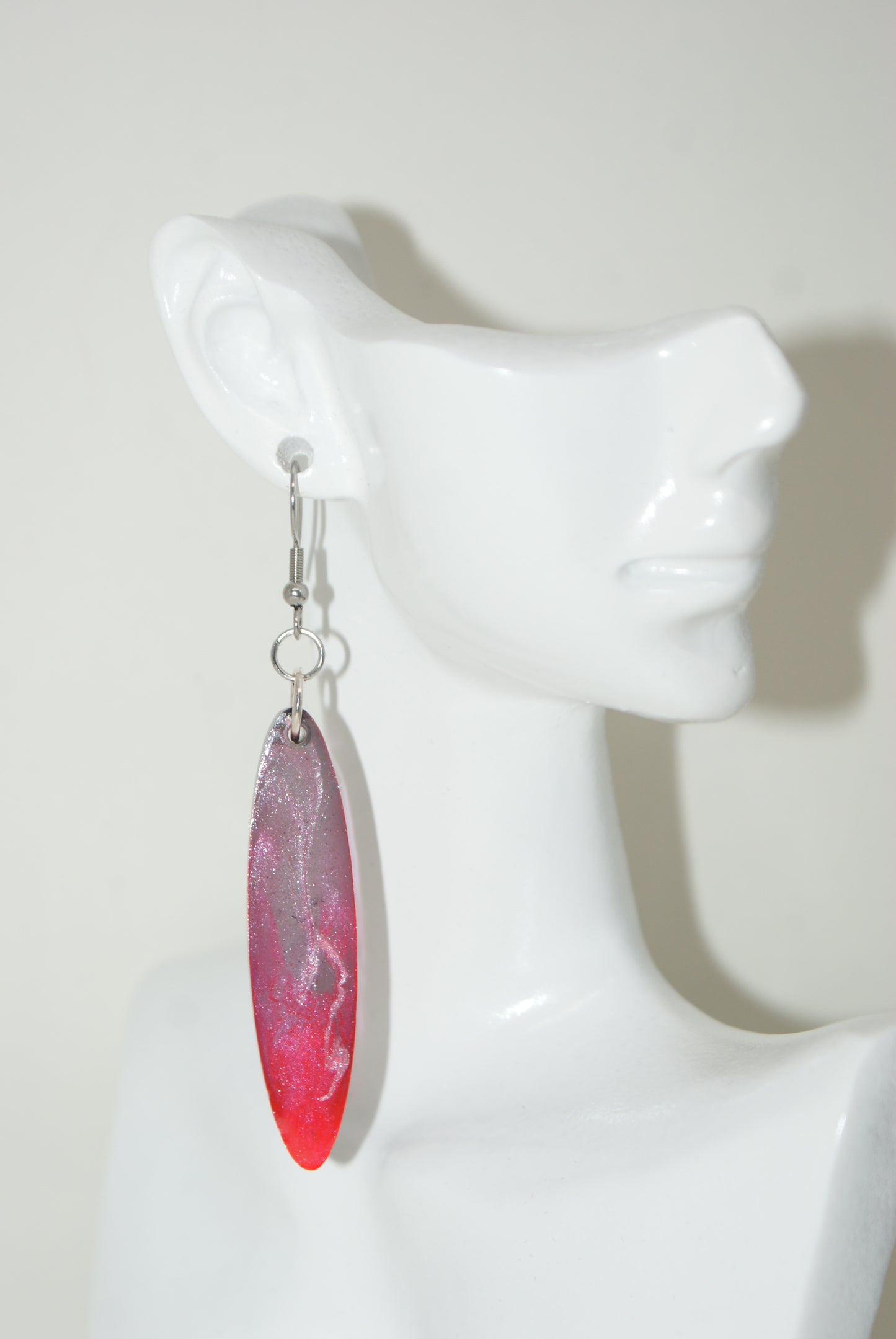 Hand-Poured Resin and Alcohol Ink Earrings - Oval - Fuchsia