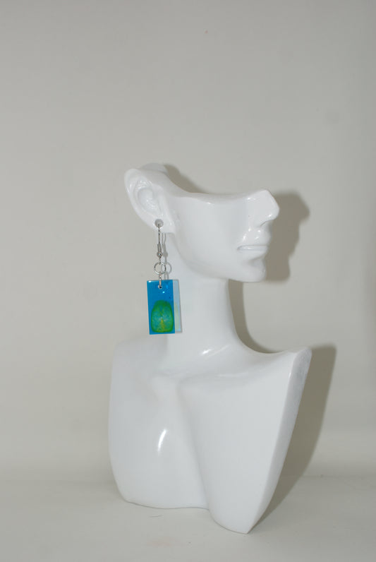 Hand-Poured Resin and Alcohol Ink Earrings - Rectangle - Blue/Green