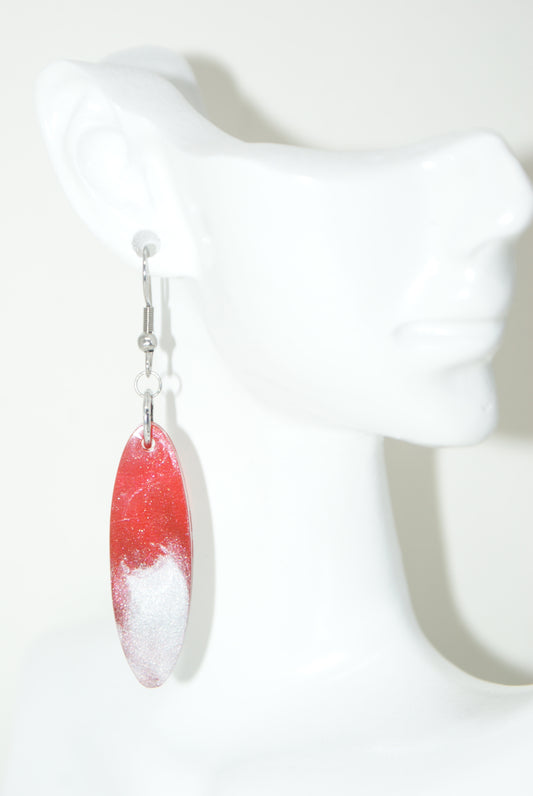 Hand-Poured Resin and Alcohol Ink Earrings - Oval - Red/Silver