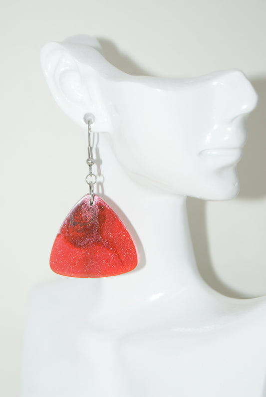 Hand-Poured Resin and Alcohol Ink Earrings - Triangle - Red