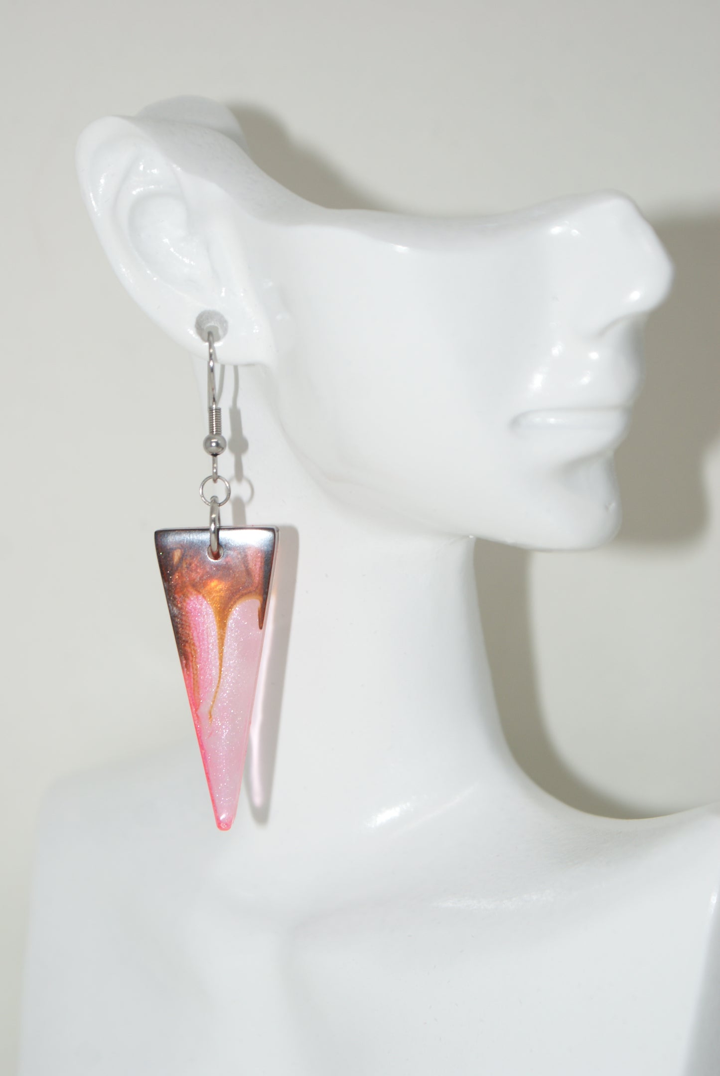Hand-Poured Resin and Alcohol Ink Earrings - Triangle - Pink/Black
