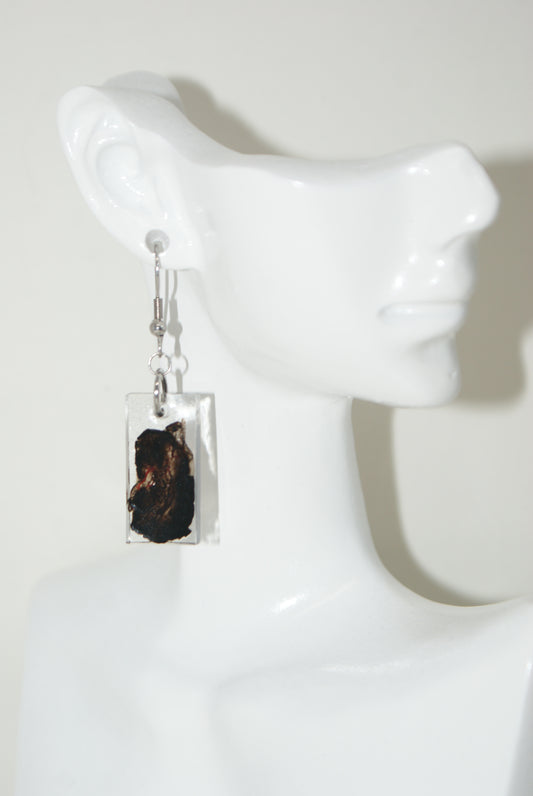 Hand-Poured Resin and Alcohol Ink Earrings - Rectangle - Black